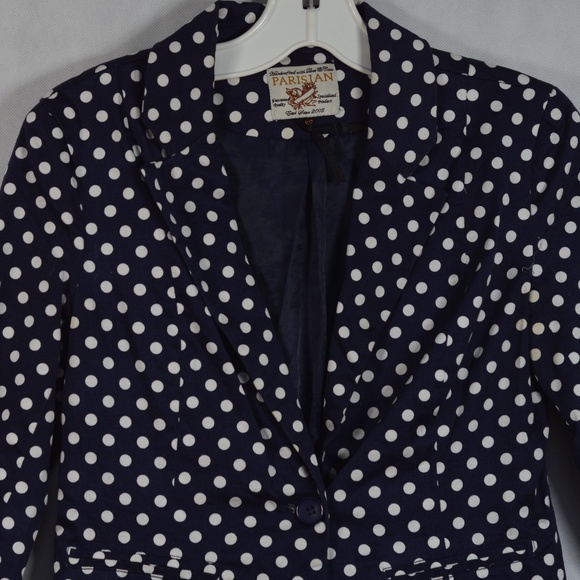 Blue/White Polka Dot blazer SZ S/P Parisian - Picture 4 of 7